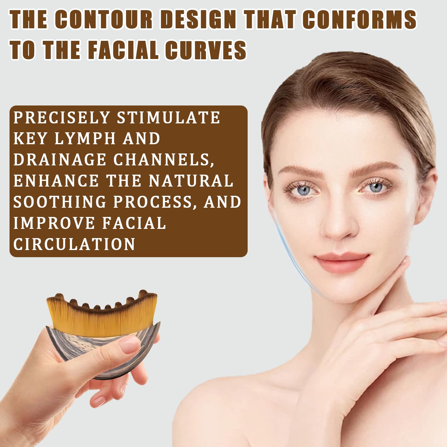 Lymphatic Contour Face Brush bristles close-up highlight soothing massage during routines.
