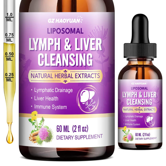 Front view of Lymphatic Drainage & Liver Cleanse Drops bottle with herbal label