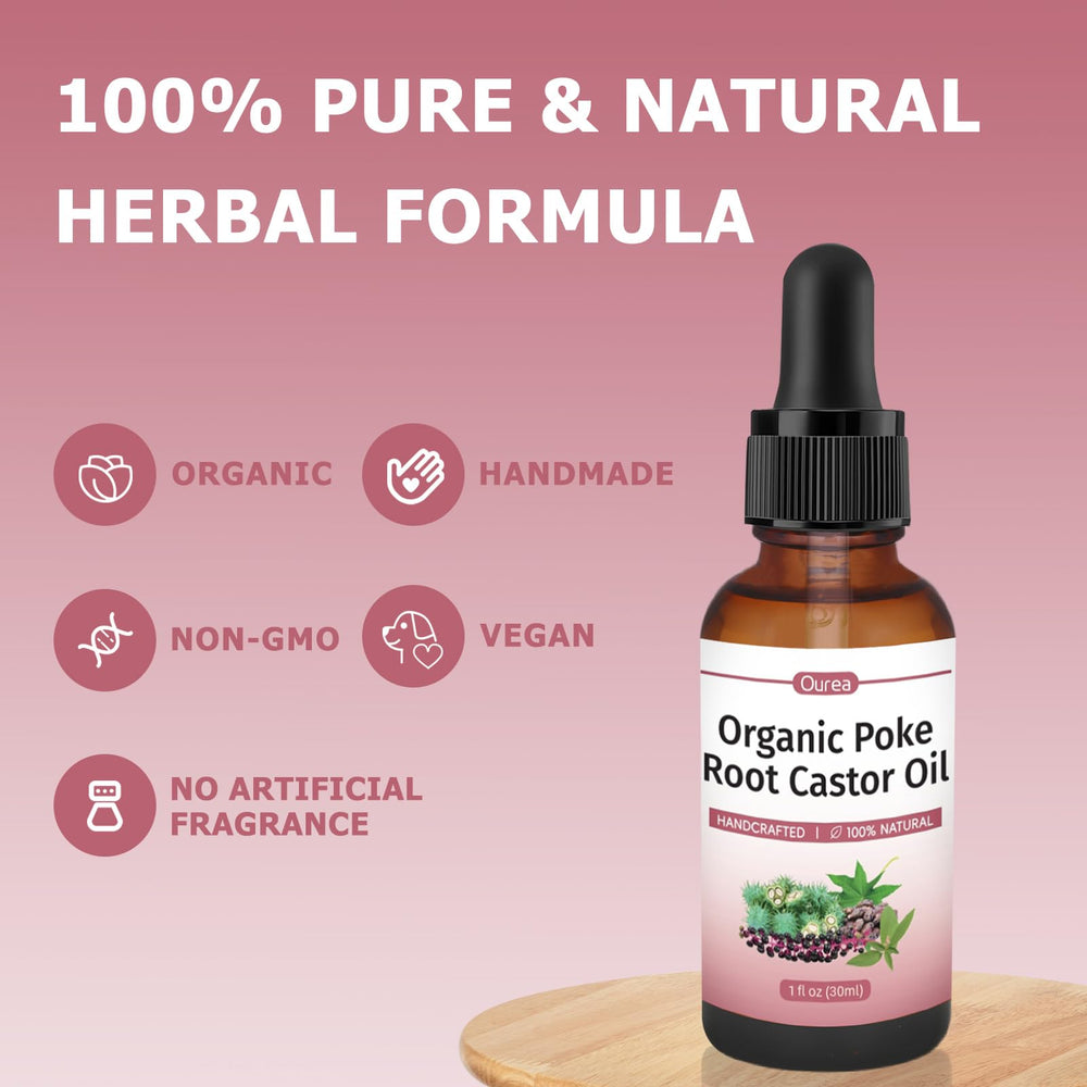 Lymphatic wellness illustration featuring poke root and castor oil