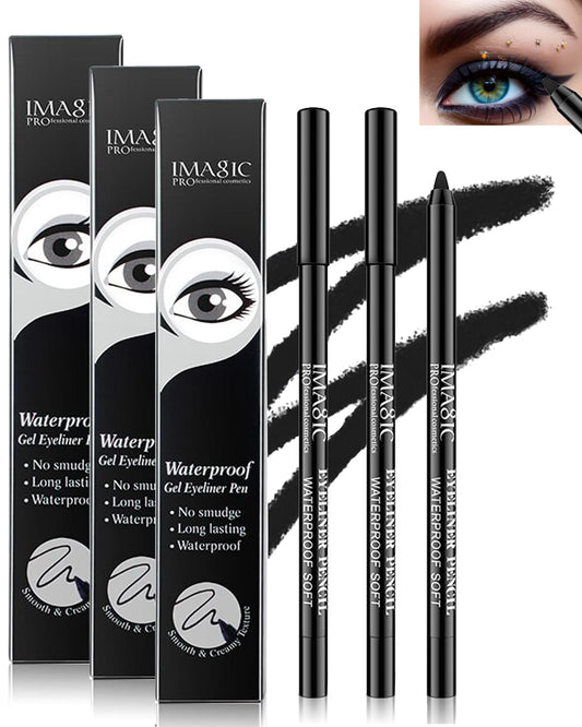 LYSdefeu 3-piece matte black gel eyeliner set with waterproof, smudge-proof definition.
