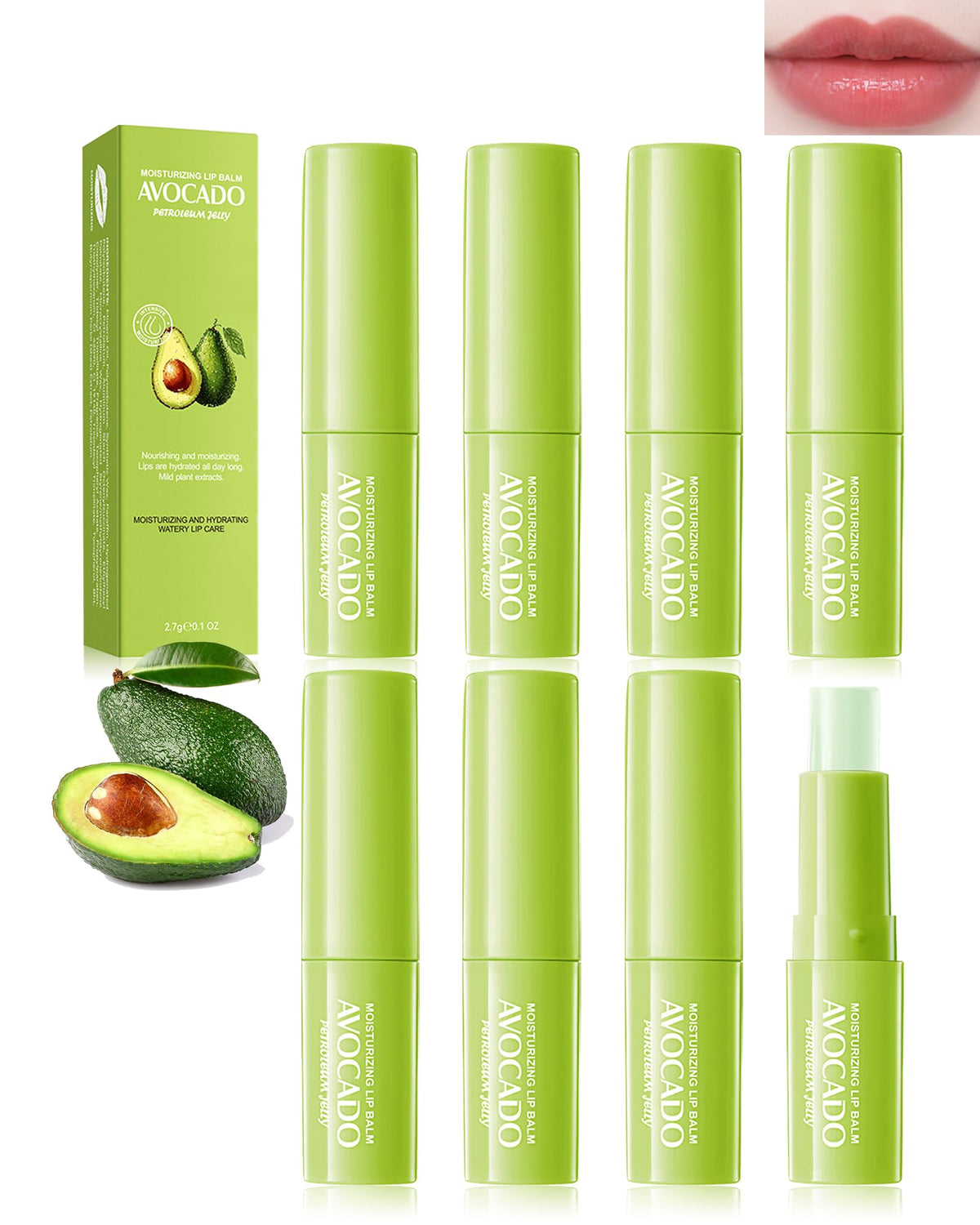 LYSdefeu avocado lip balm set with eight mini tubes for daily hydration.