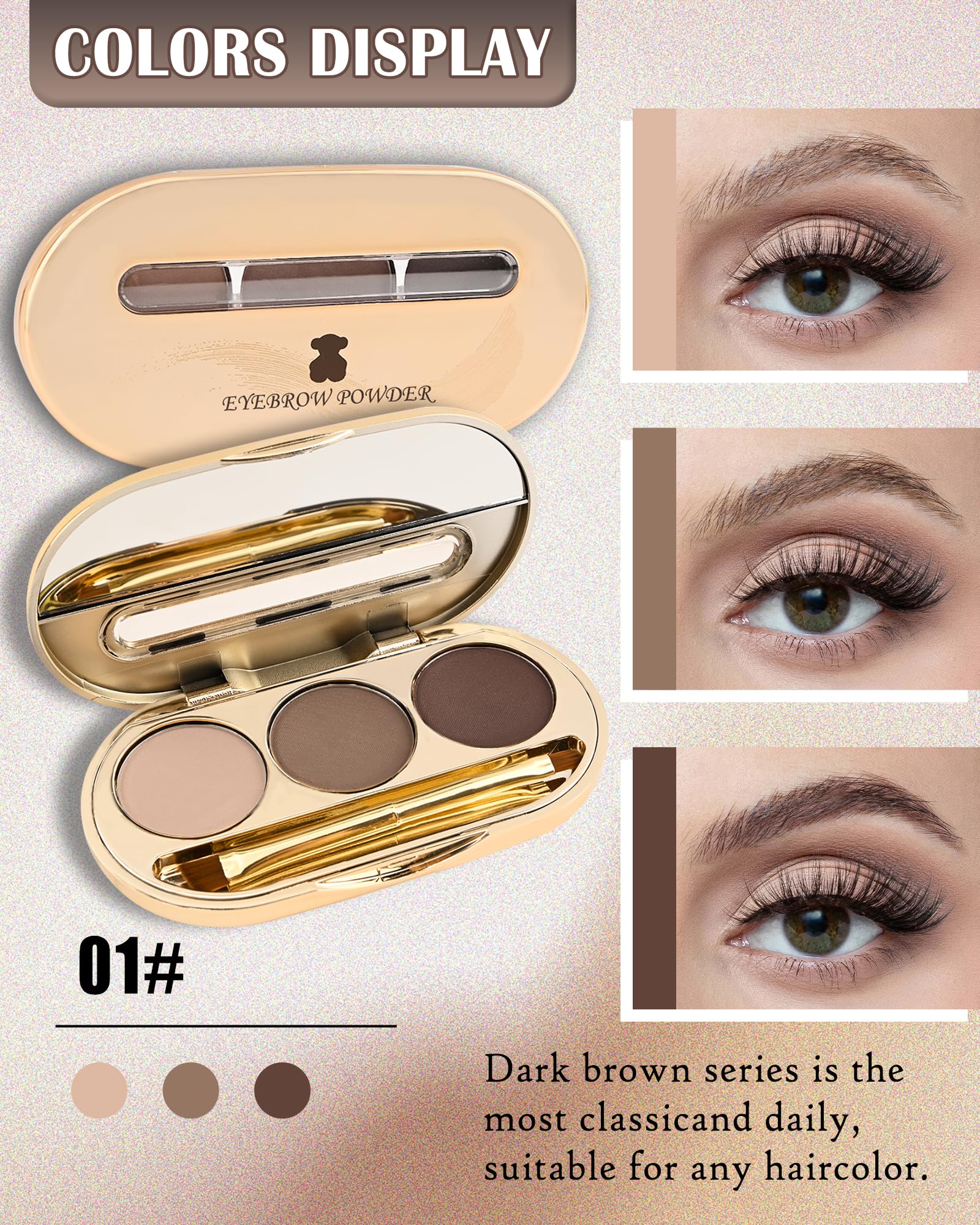 LYSdefeu three-color brow palette with matte shades for natural look.