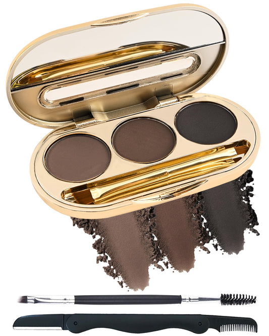 LYSdefeu eyebrow palette closeup with three matte shades for natural definition