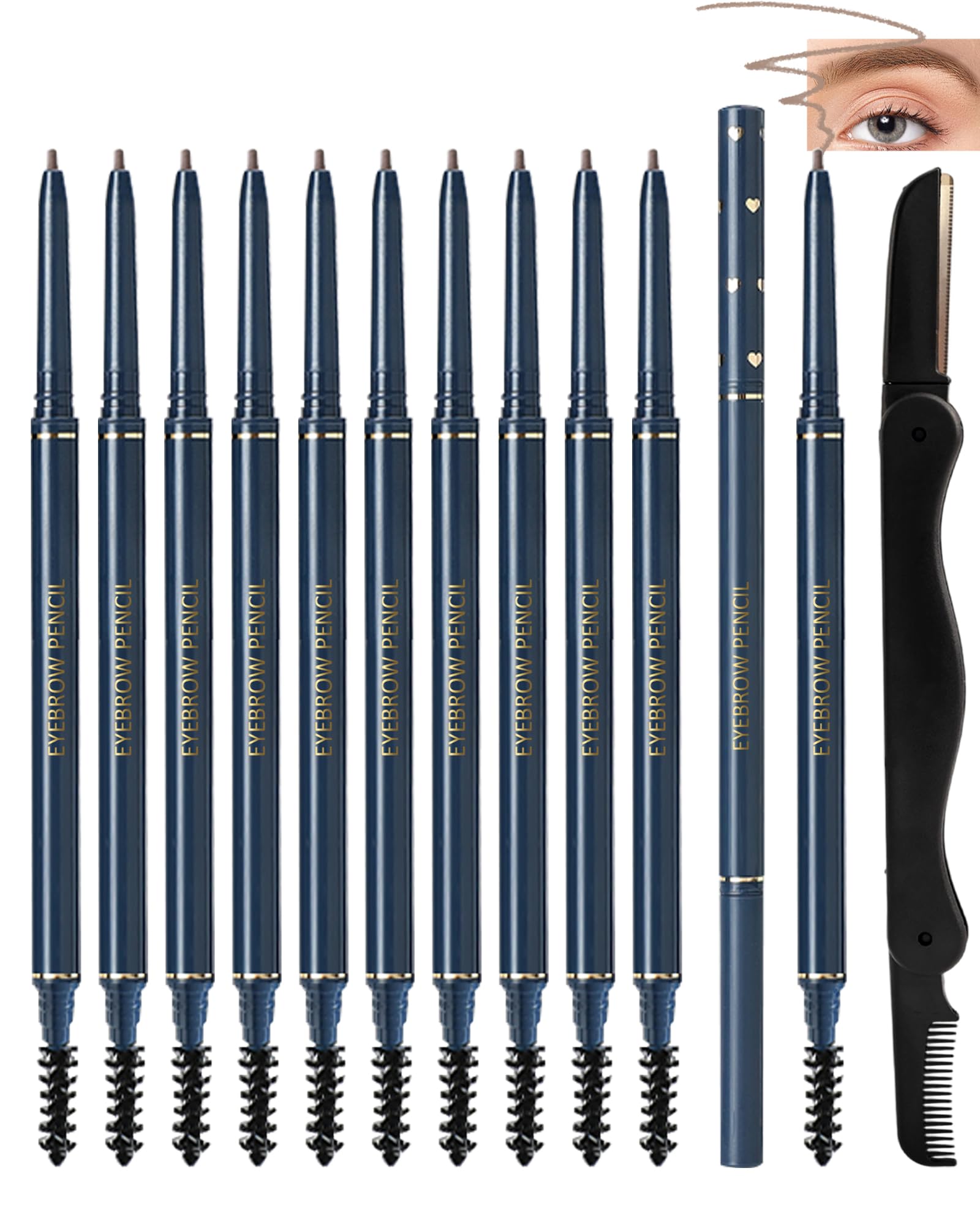 LYSdefeu 12pc eyebrow pencil set front view for precise shaping