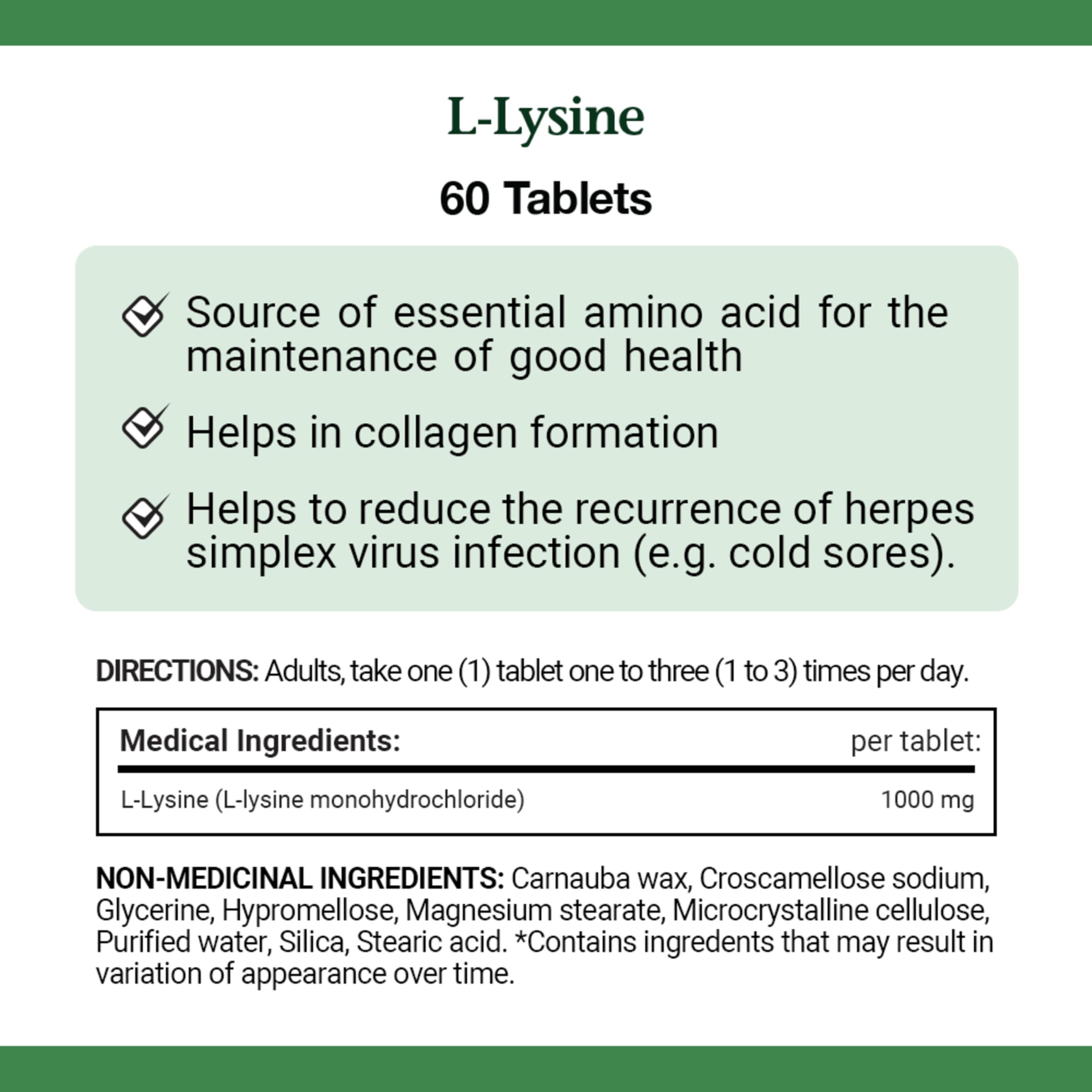 L-Lysine 1000 mg supplement facts