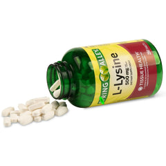 Close-up of L-Lysine 500 mg tablets