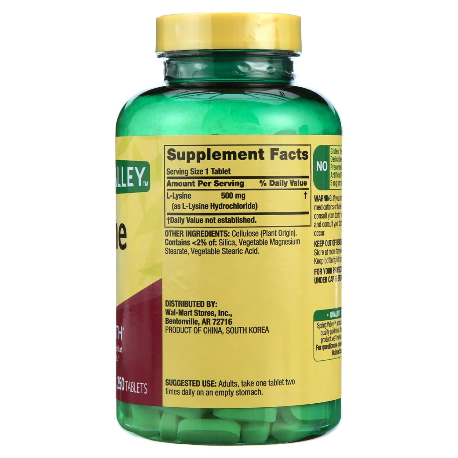 L-Lysine 500 mg tablets being poured from bottle