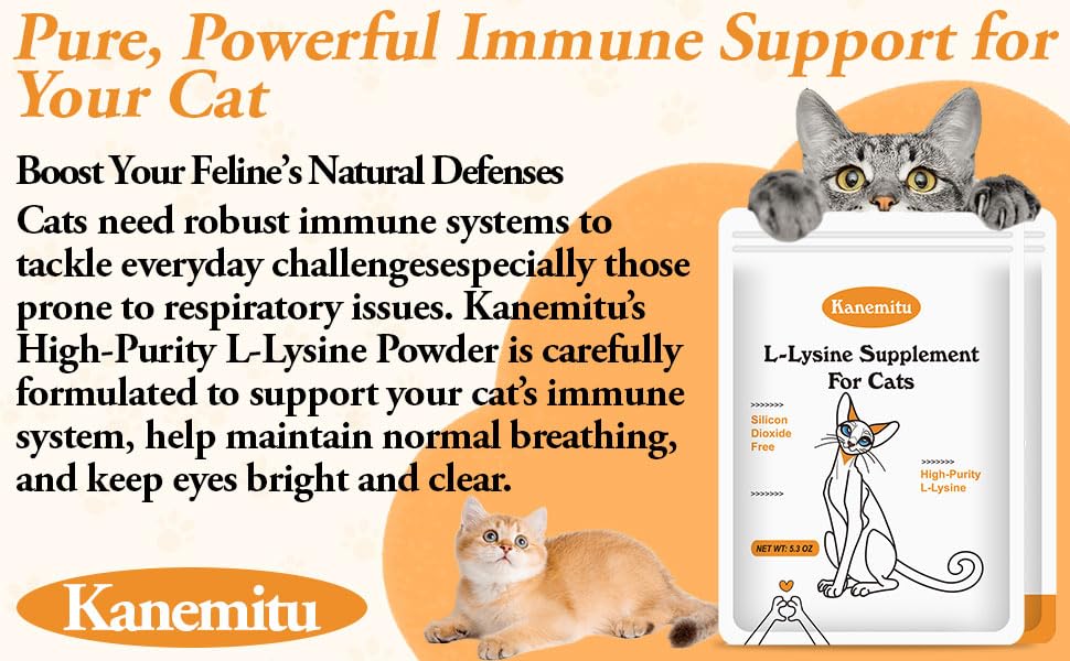 Silicon dioxide-free L-lysine immune support powder for cats, 5.3 oz
