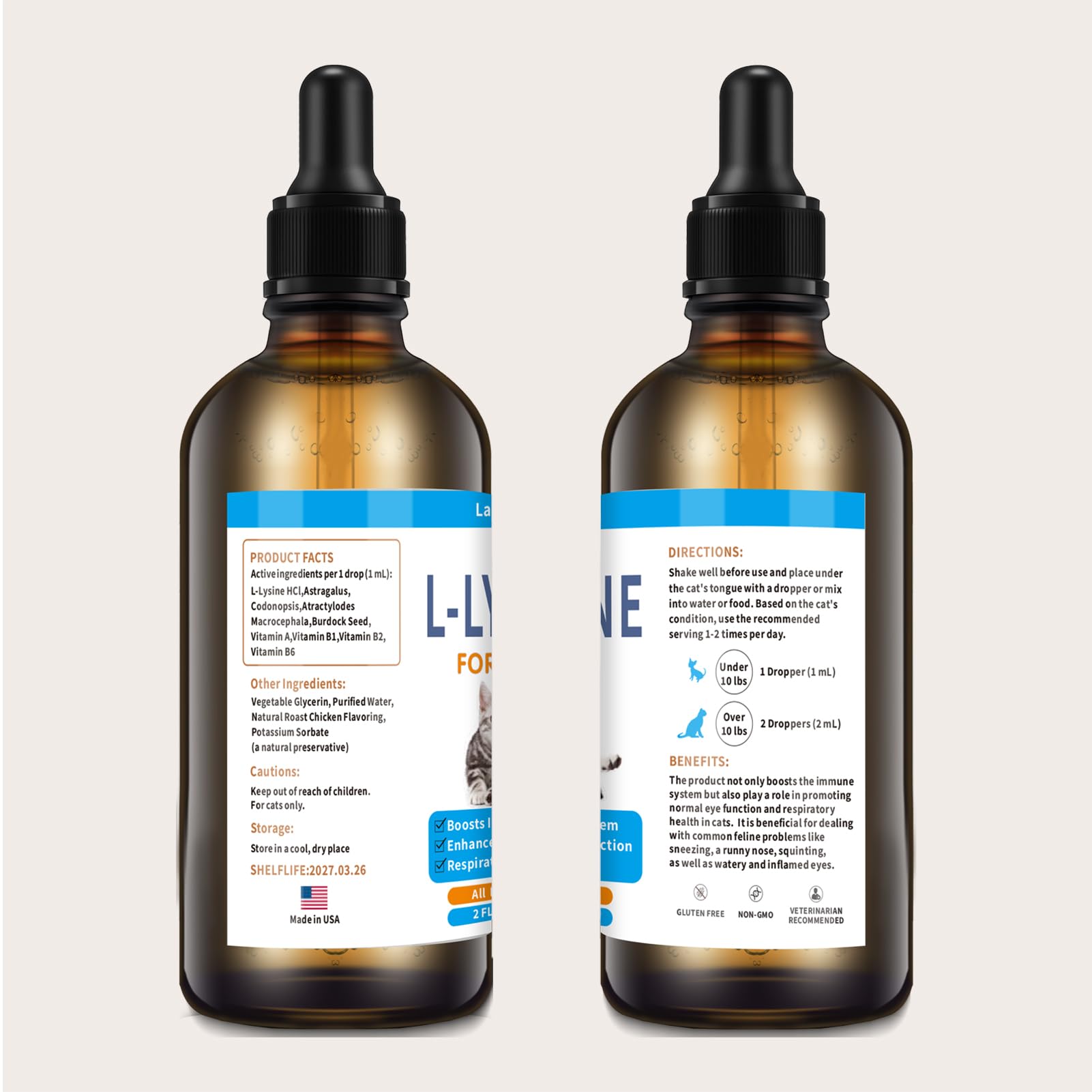 Daily dosing concept showing Lysine drops for cats