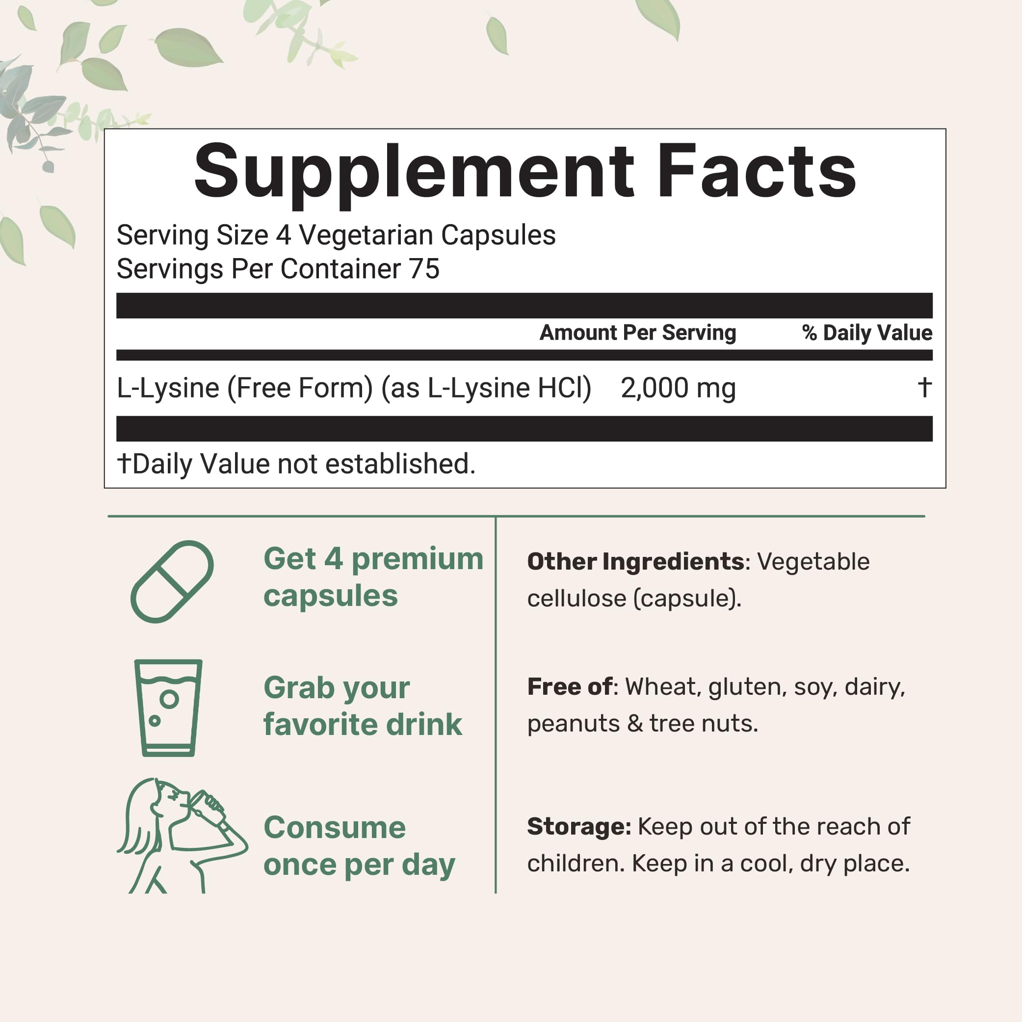 Close-up of L-Lysine Hydrochloride 2000mg per serving