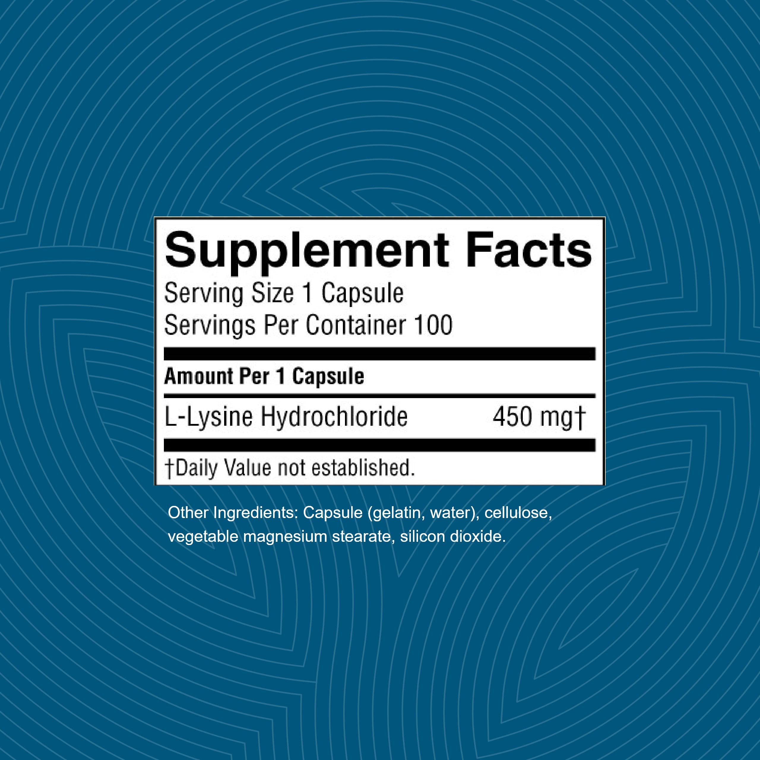 Graphic illustrating L-Lysine 474 mg per capsule (L-Lysine HCl)