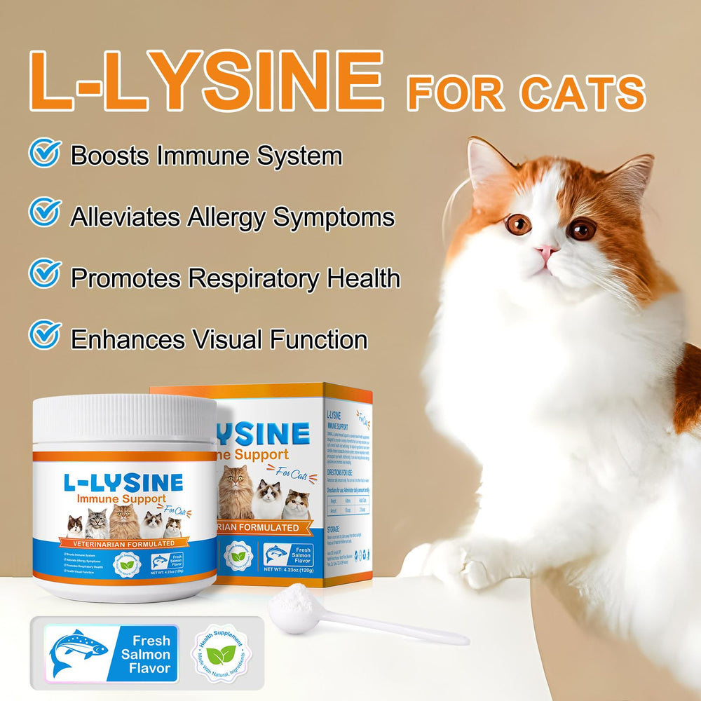 L-Lysine powder for cats in container with scoops