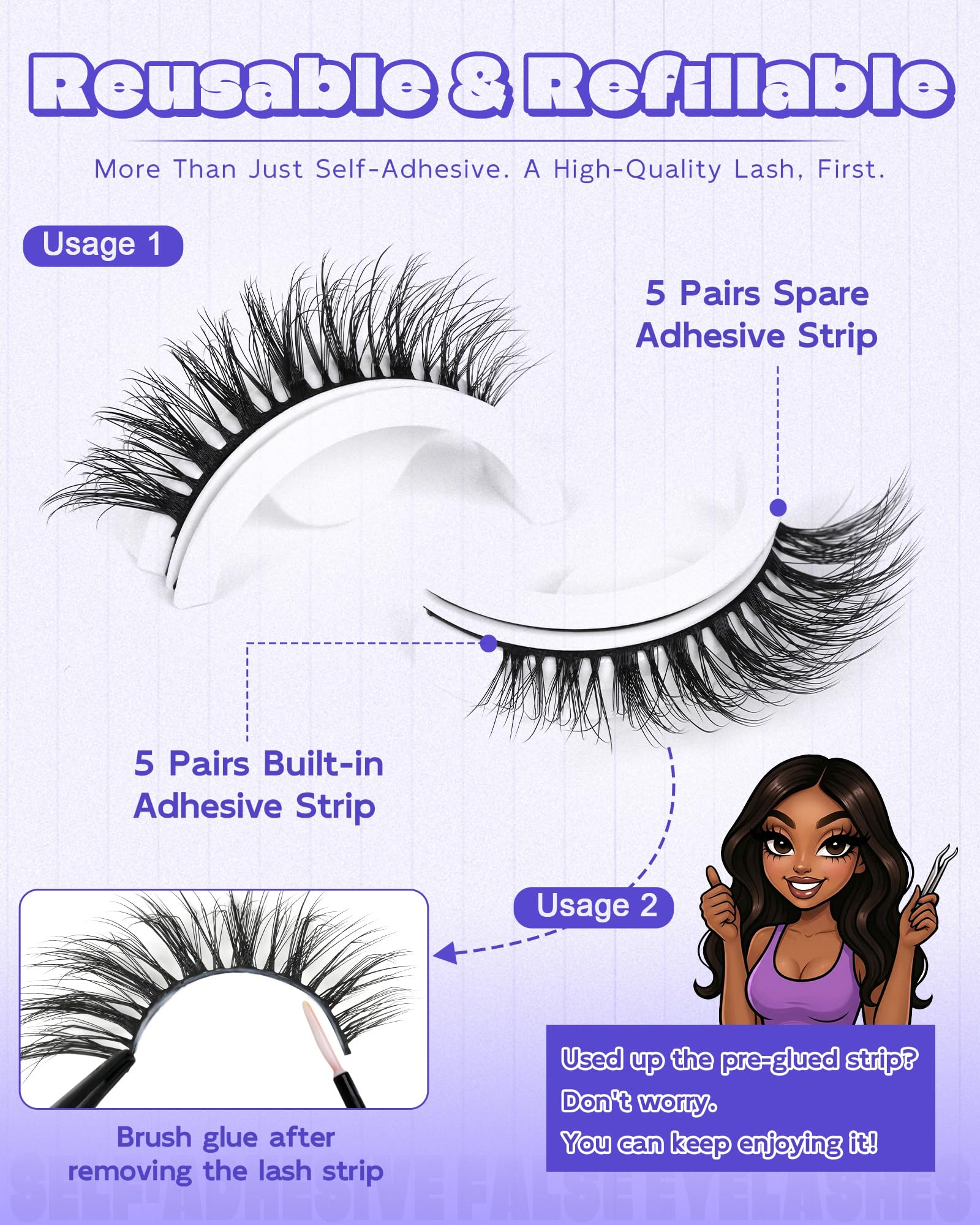 LZM no-glue lashes with natural-band blend seamlessly with your lashes.