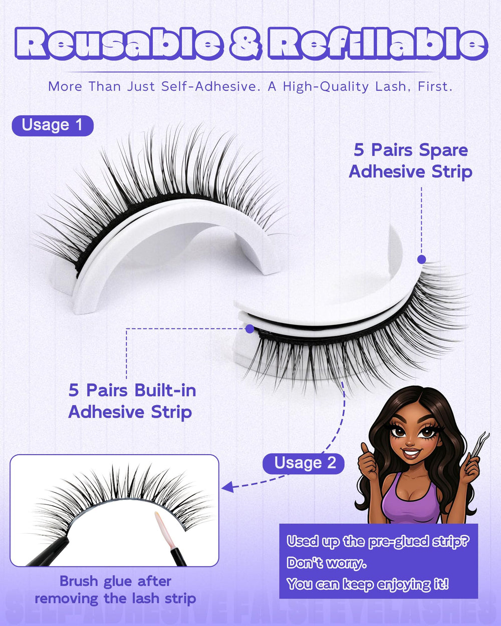 LZM waterproof lash strips hold through workouts or rain.