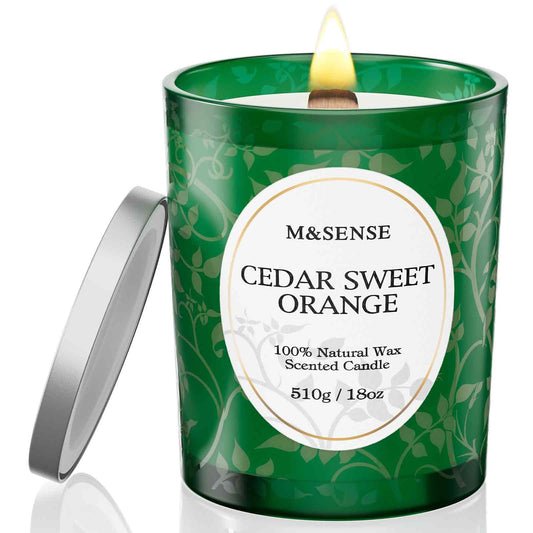 M&SENSE Cedarwood Orange Candle wax jar creates cozy evenings and warm ambience.