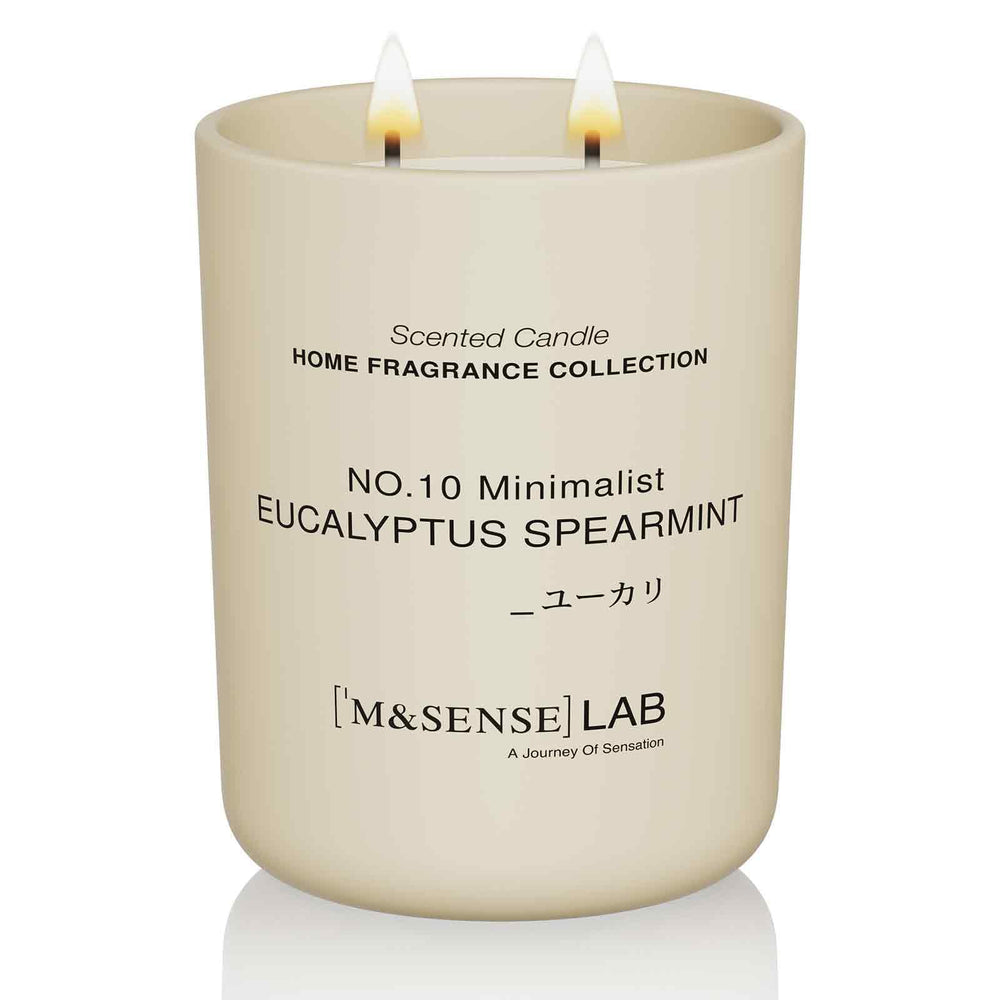 M&SENSE natural soy candle in a frosted glass jar close up