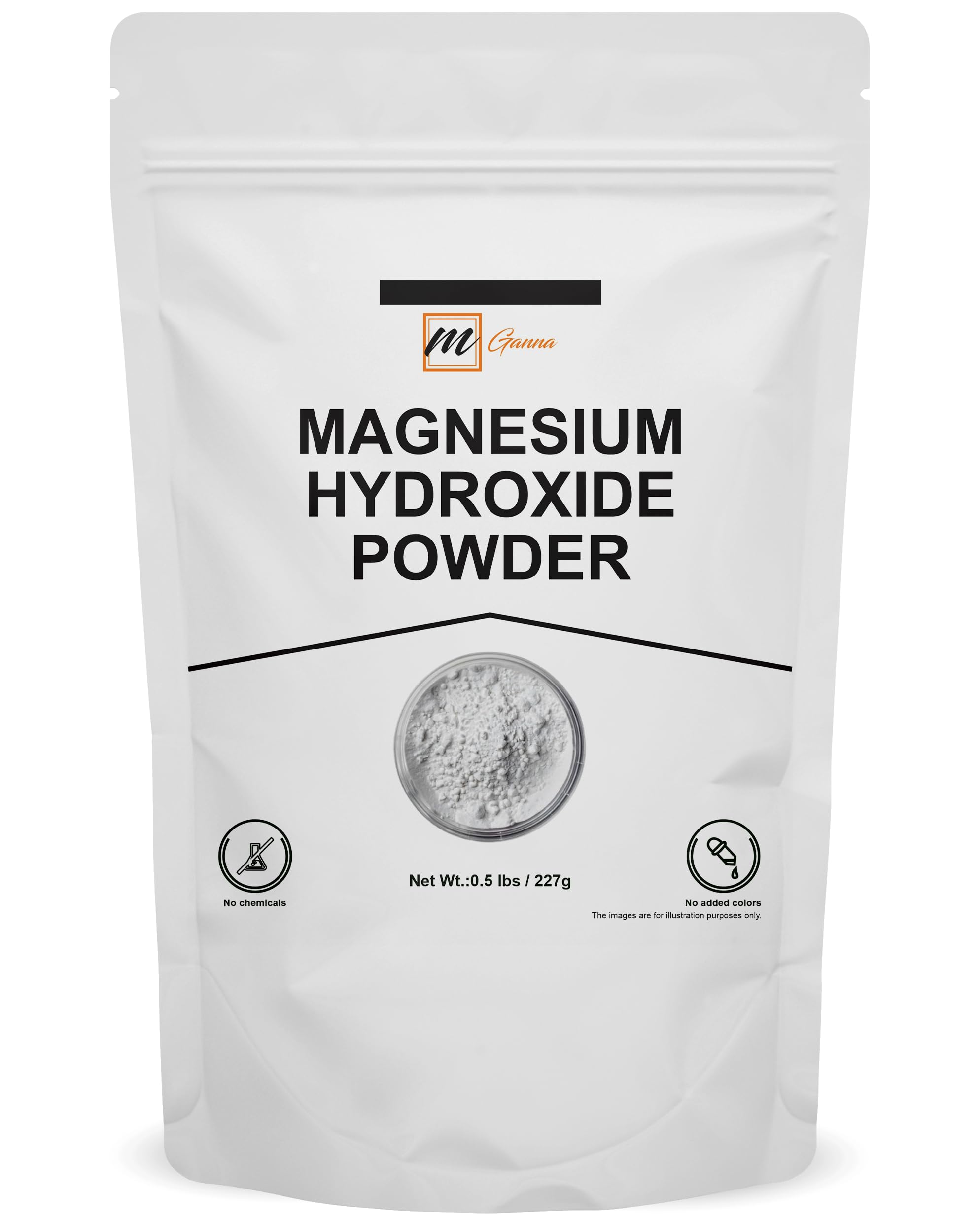 Front view of mGanna Magnesium Hydroxide Powder 227 g package