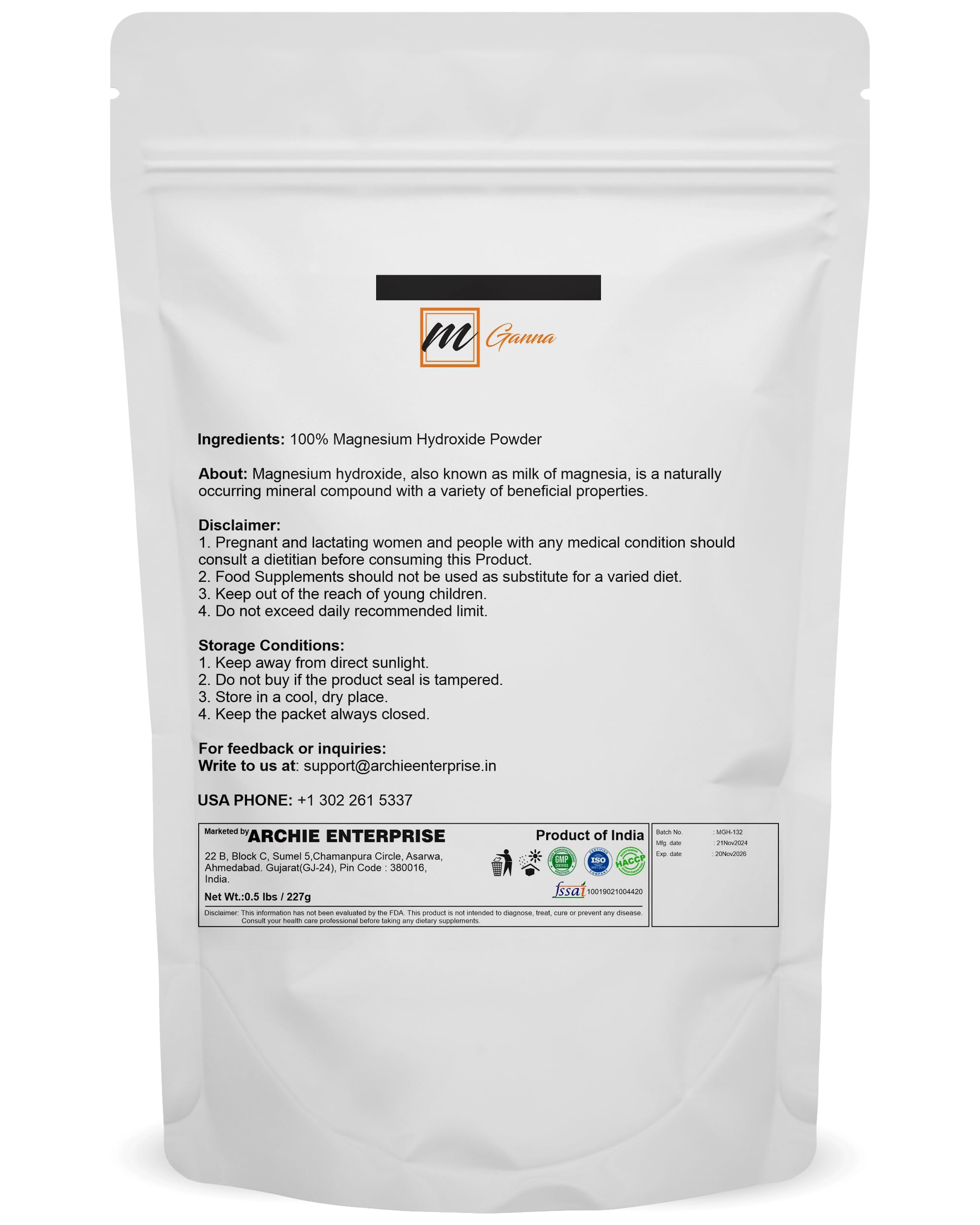 Close-up of mGanna Magnesium Hydroxide Powder texture