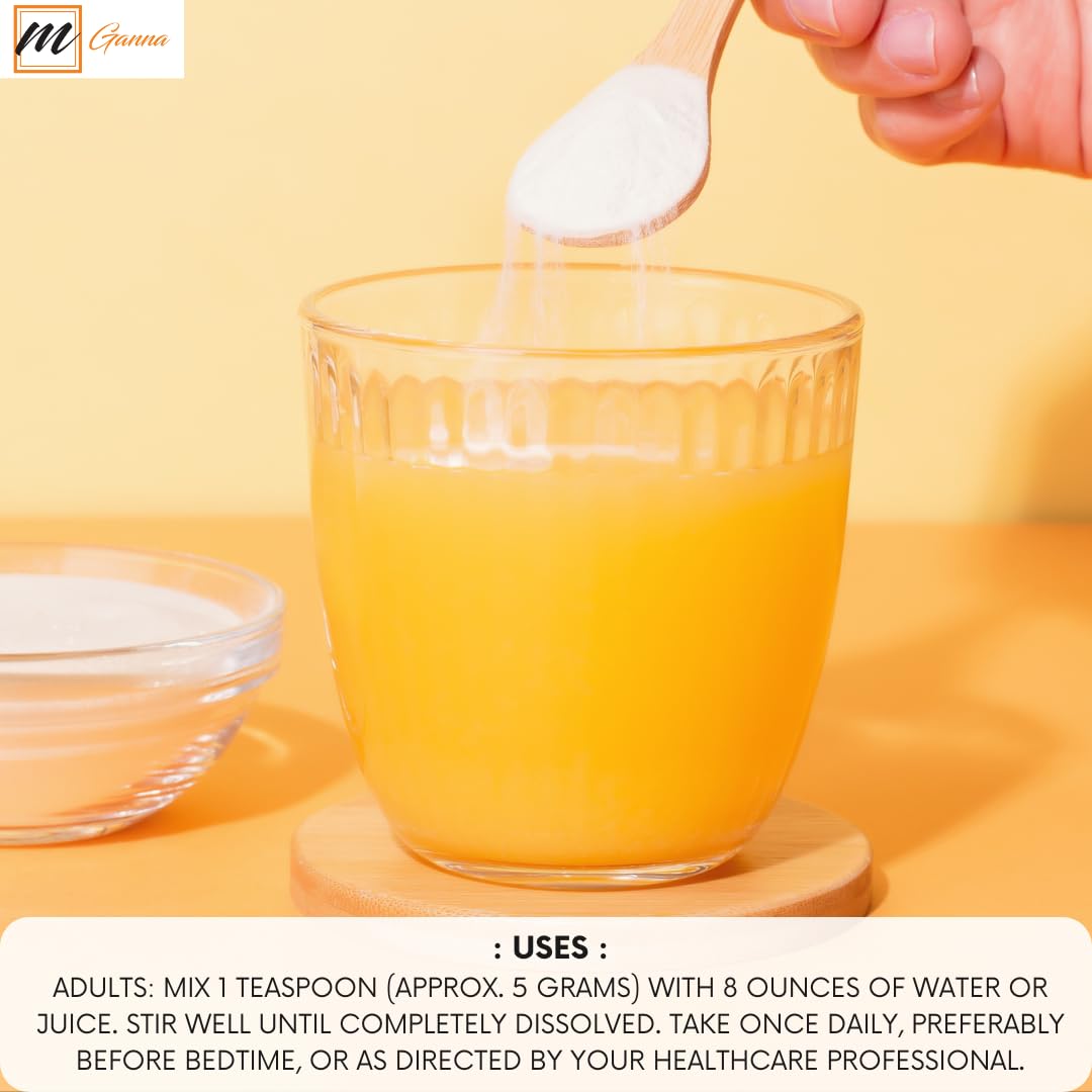 Sealed pouch and scoop of mGanna Magnesium Hydroxide Powder 227 g