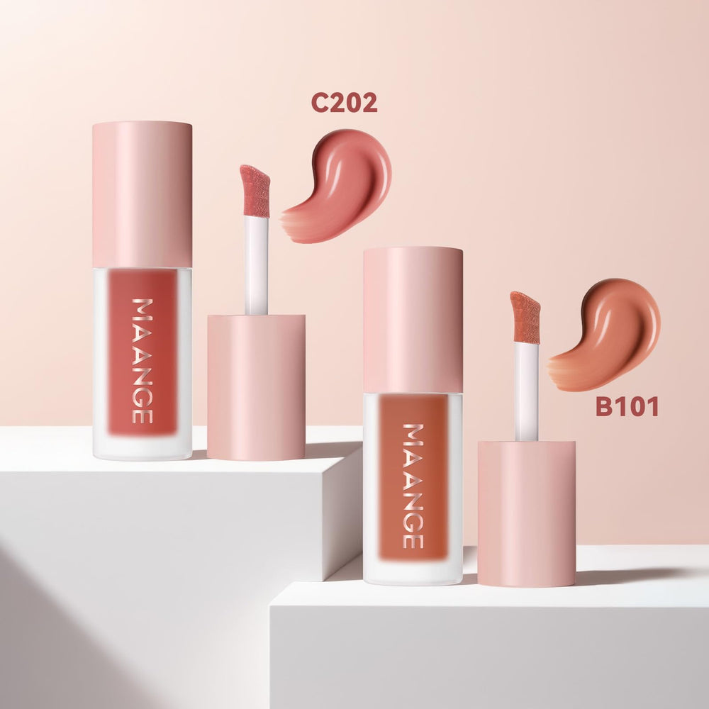 MAANGE Liquid Blush 12-hour wear demonstrates long-lasting pigment