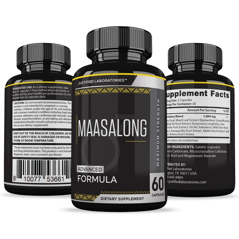 Justified Laboratories branding and packaging for Maasalong 120 capsules