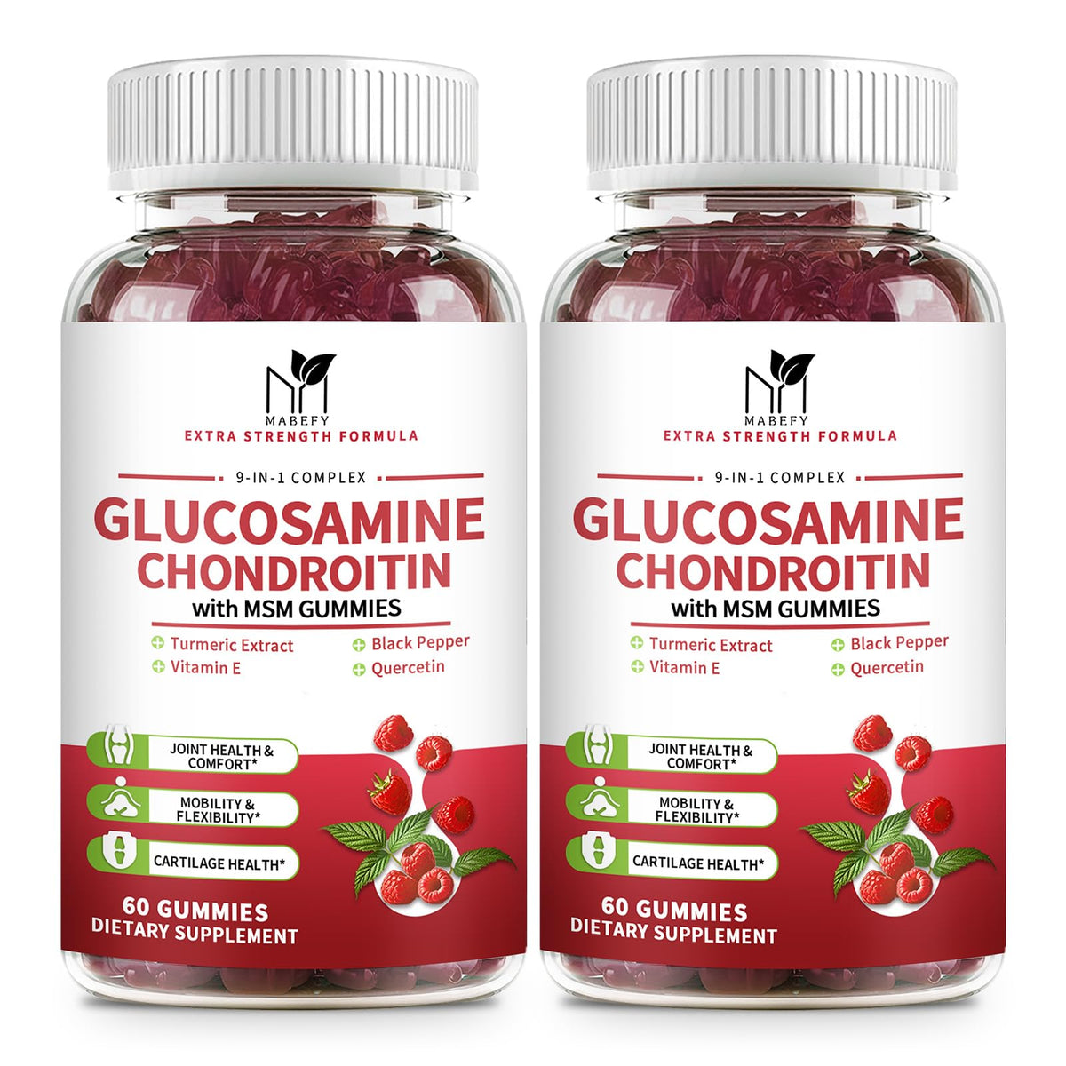 MABEFY 2 Pack Glucosamine Chondroitin Gummies Raspberry bottle front