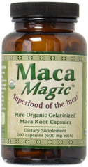 Front view of Maca Magic Organic Capsules bottle