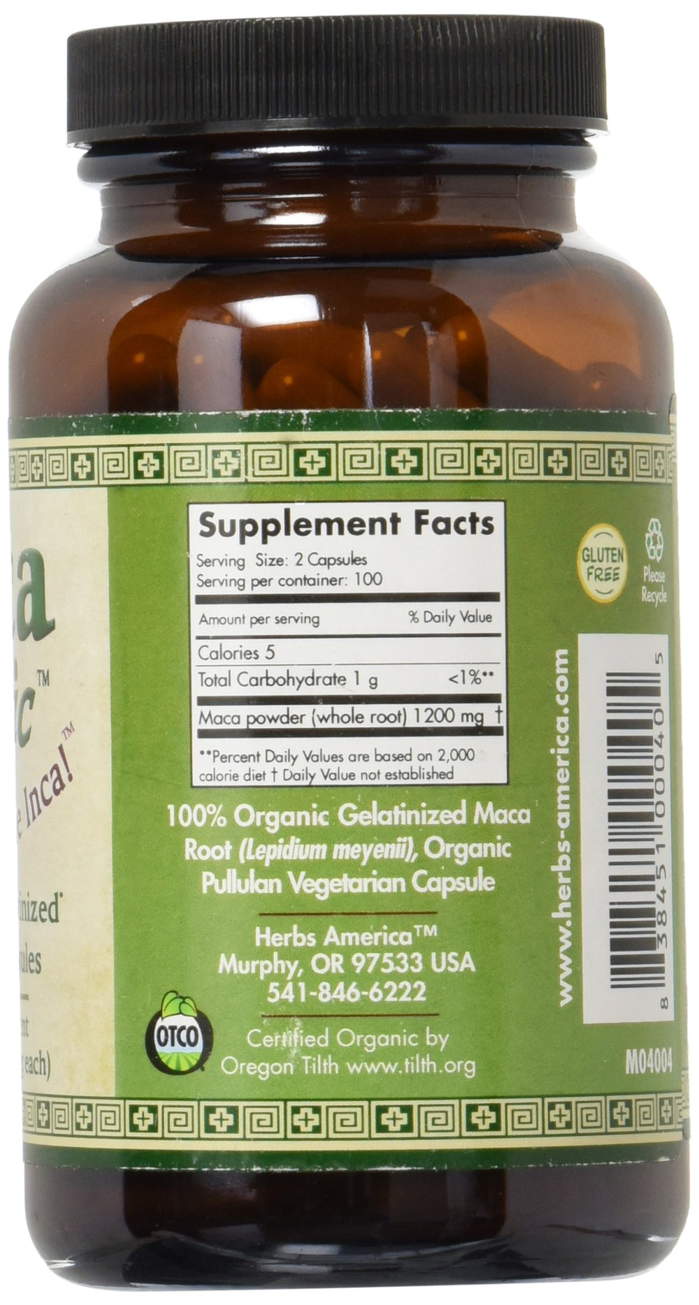 Side view of Maca Magic Organic Capsules bottle