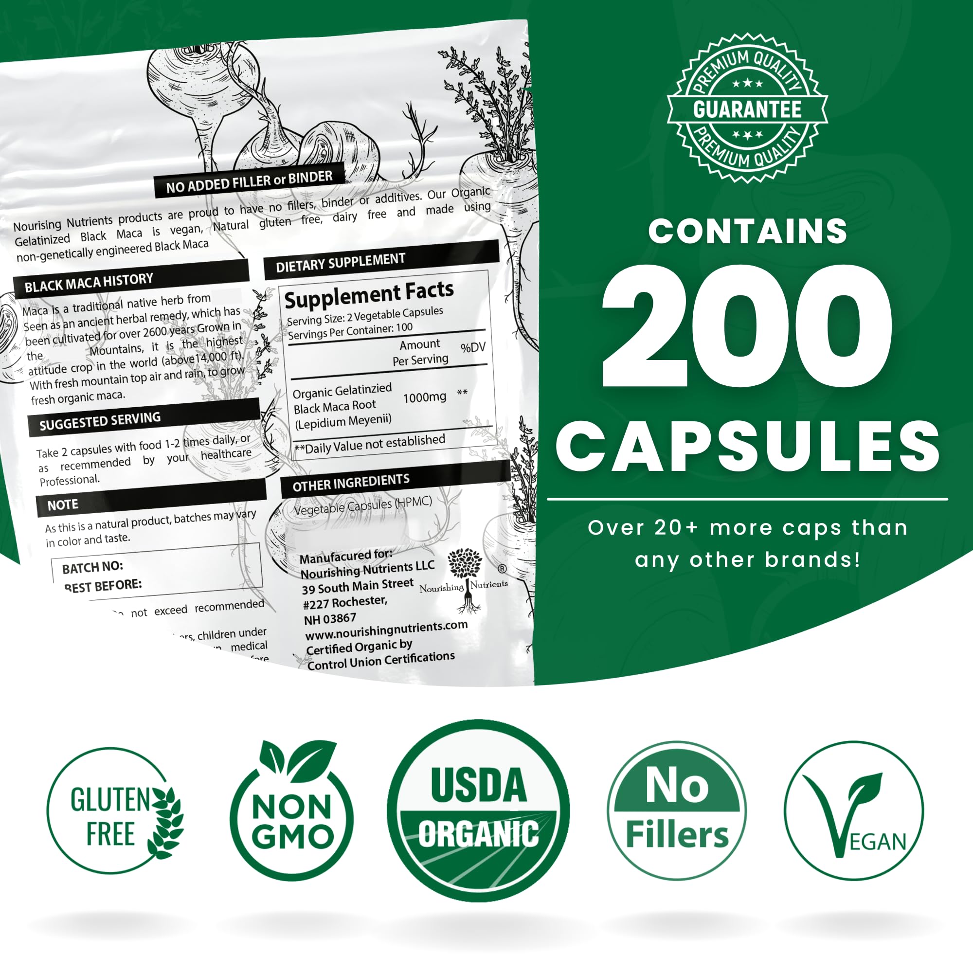 Close-up of maca root powder nutrition and ingredients