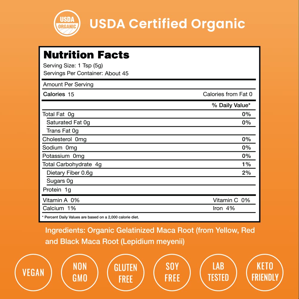 Macro close-up of maca powder texture and ingredients