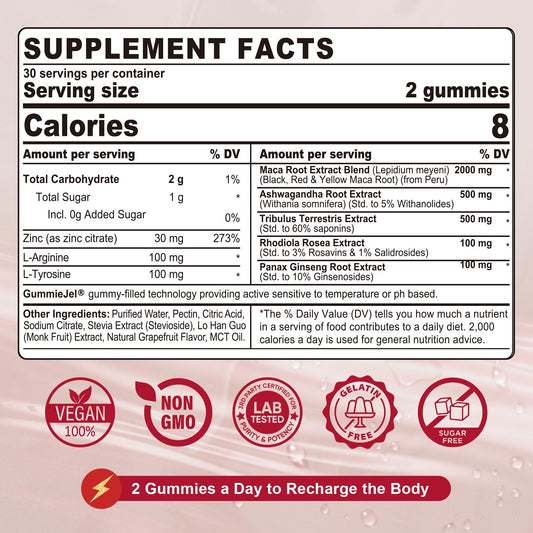 Close-up of sugar-free maca root gummy with liquid-filled center