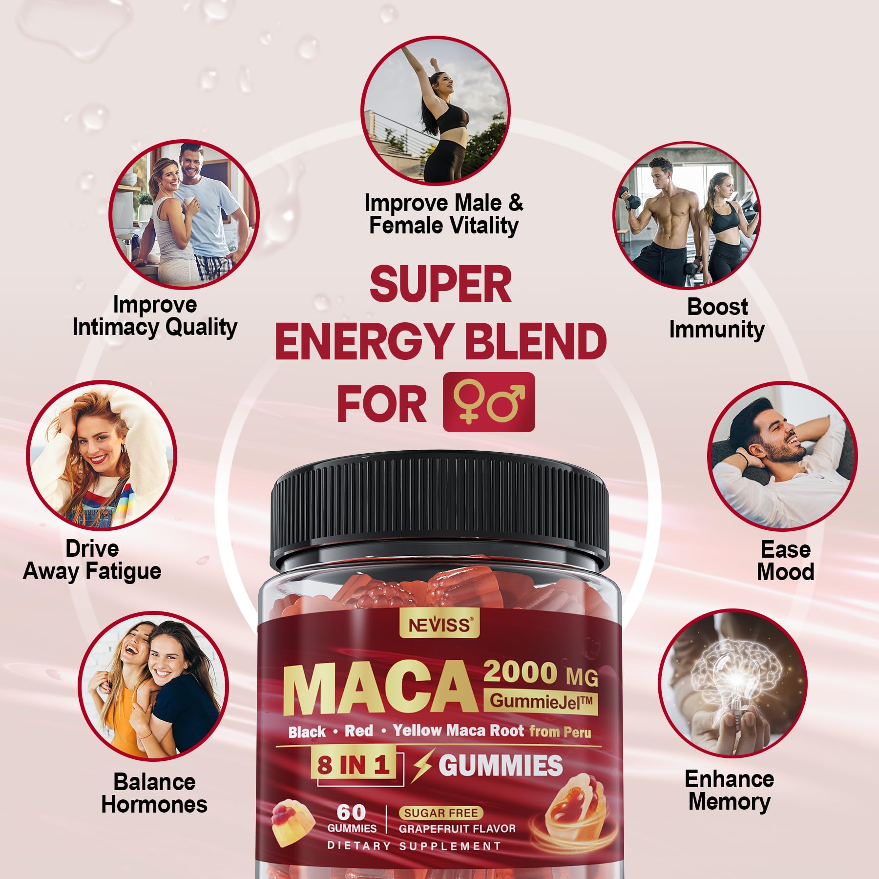 Gummies containing Ashwagandha, ginseng and zinc supplement ingredients