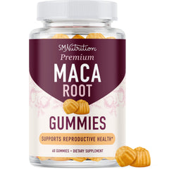 Front view of Maca Root Gummies Peach Flavor bottle