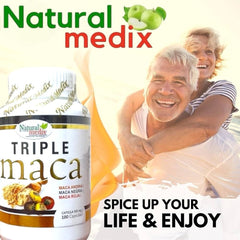 Illustration comparing Black Maca, Red Maca, and Yellow Maca