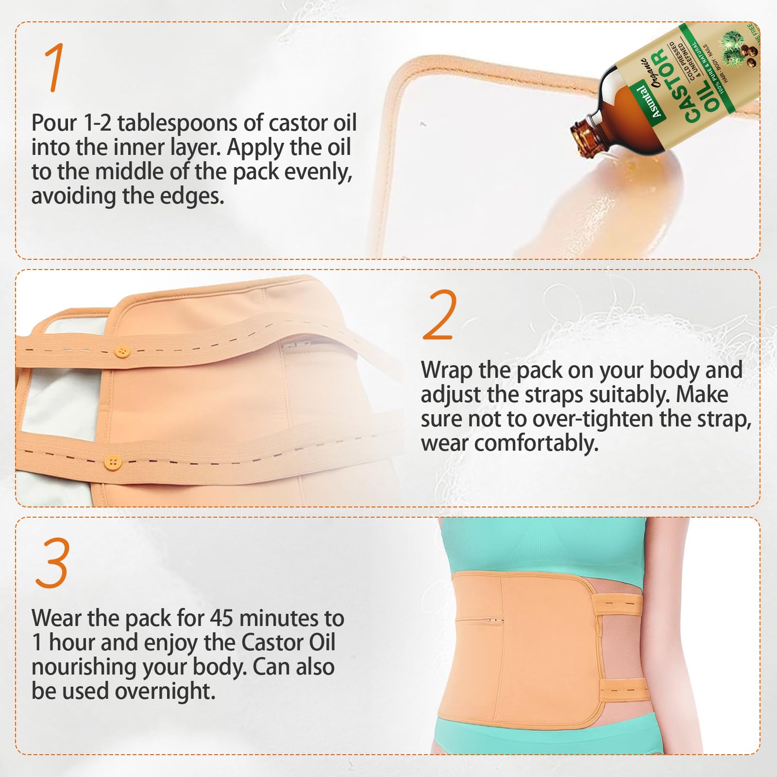 Machine-washable castor oil pack wrap