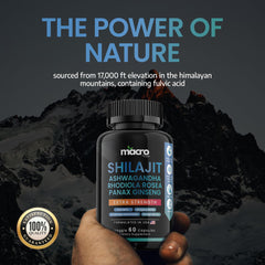 Front packaging labeled Shilajit 8-in-1 with Ashwaganda and Rhodiola