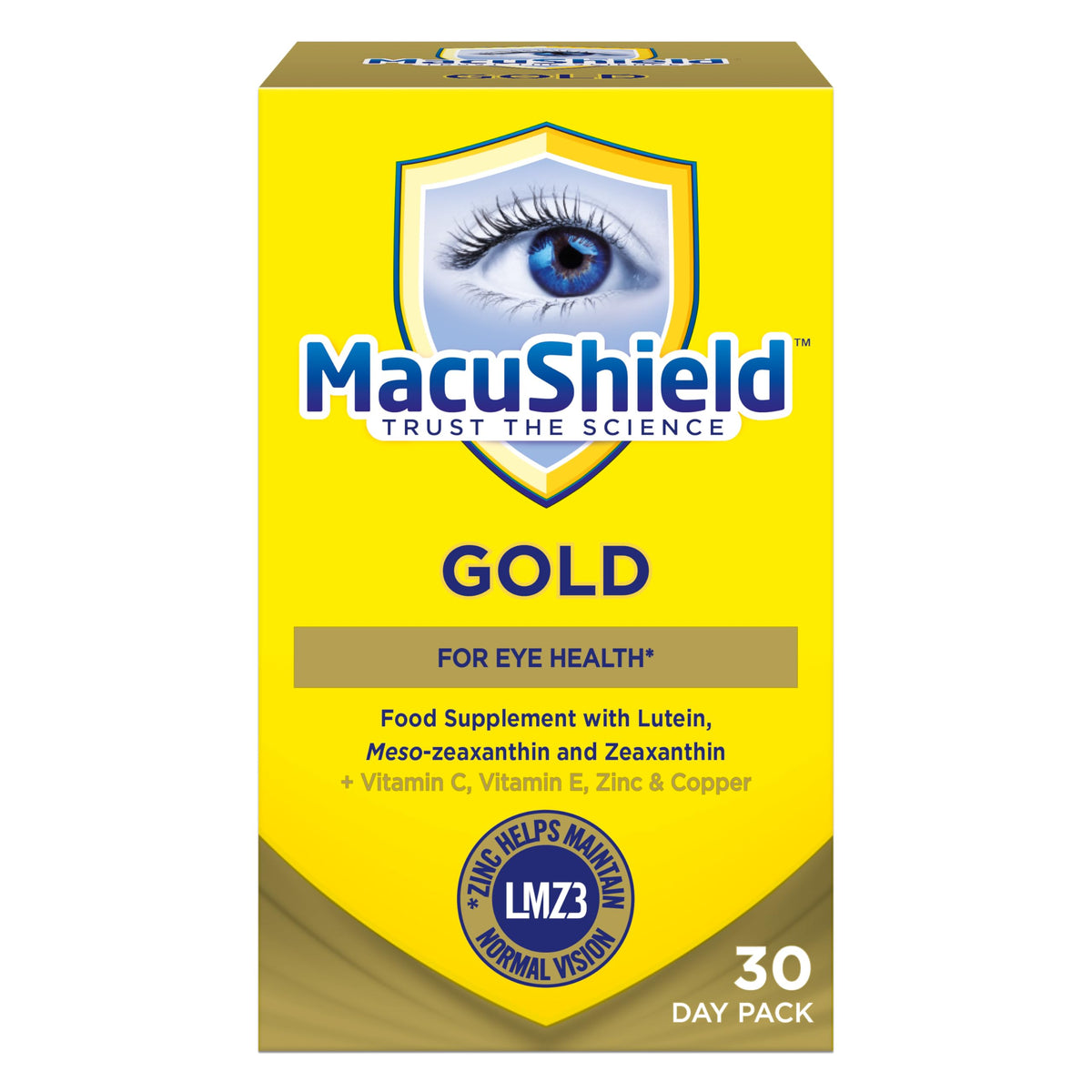 Front view of Macu Shield Gold 90 capsules