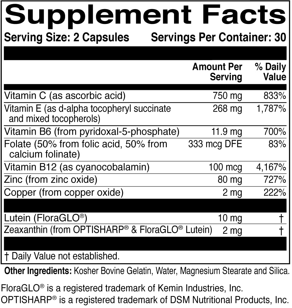 MacularProtect AREDS 2 bottle - back label with supplement facts