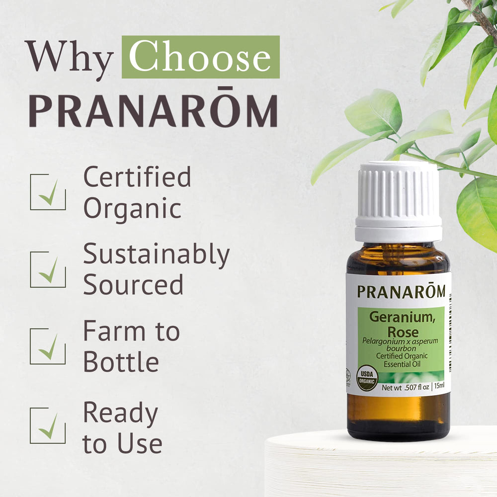 Madagascar-origin Rose Geranium essential oil bottle