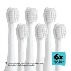 Six replacement brush heads for kids toothbrush