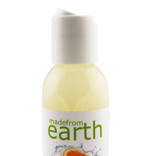 Close-up of Made from Earth exfoliating glycolic wash bottle and label