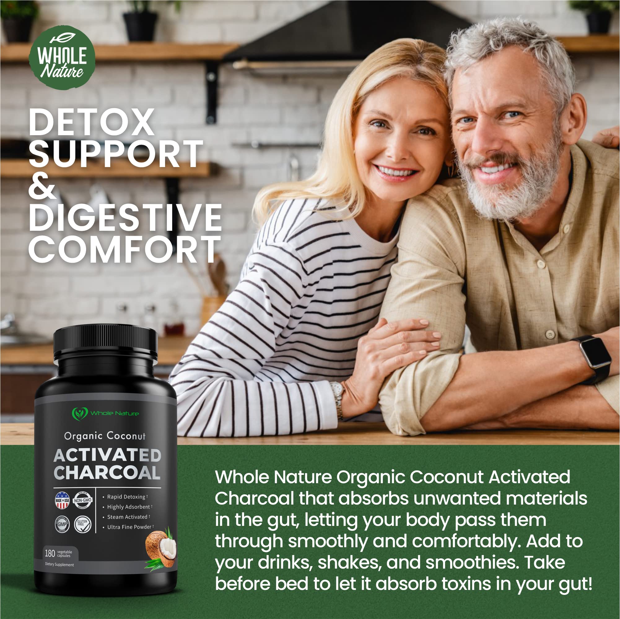 Made in USA label on activated charcoal capsules