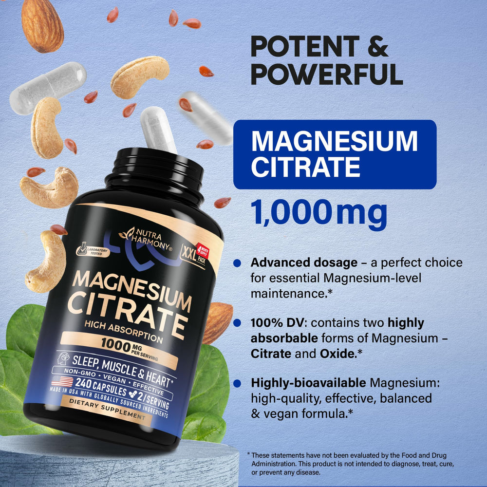 Made in USA Magnesium Citrate capsules label