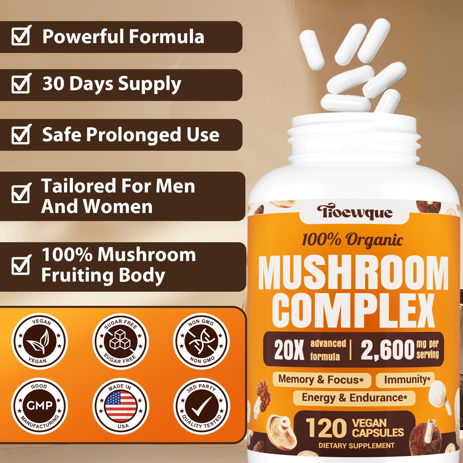 Premium mushroom supplement made in the USA