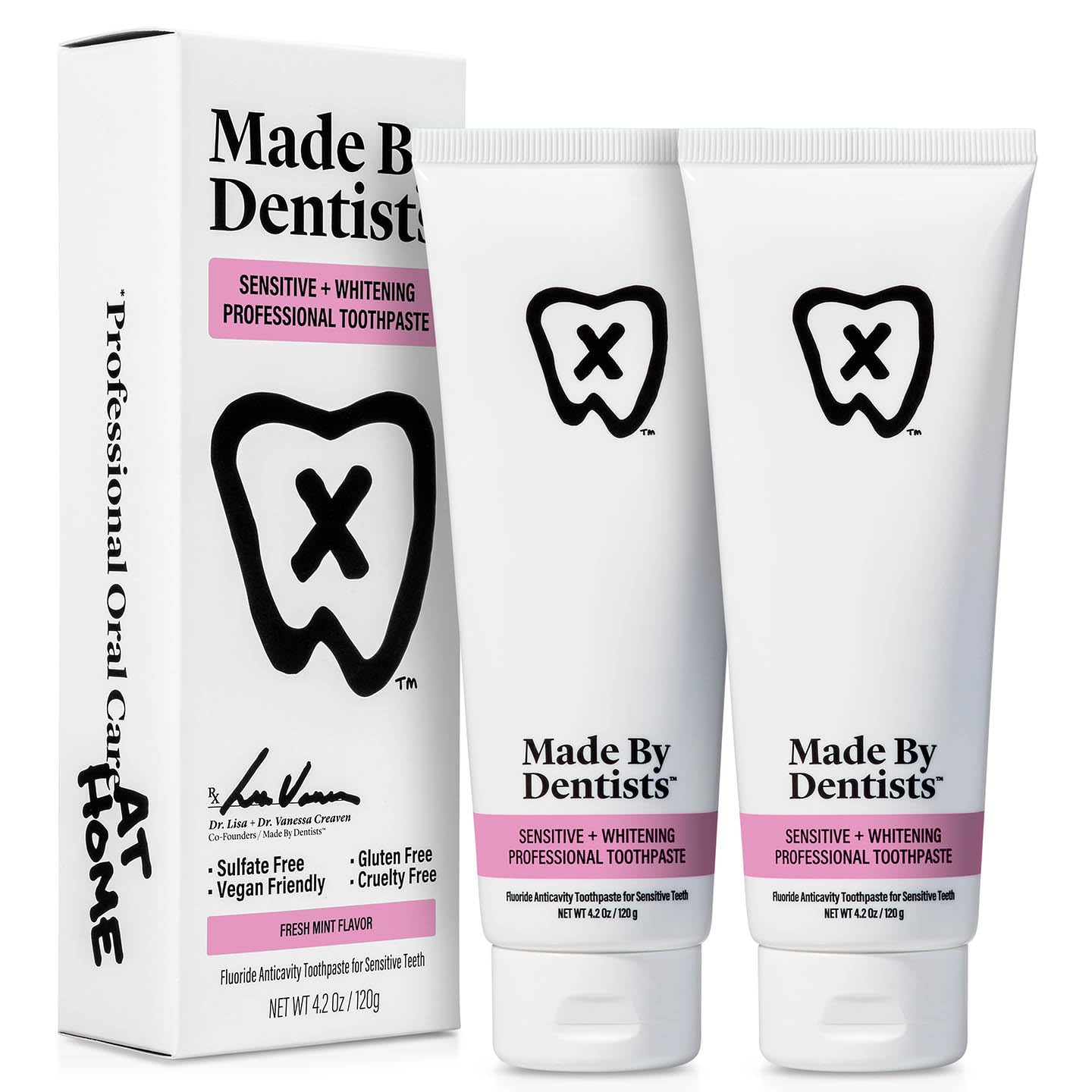 Product tube of Made by Dentists Sensitive + Whitening Toothpaste