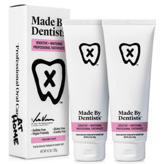 Product tube of Made by Dentists Sensitive + Whitening Toothpaste