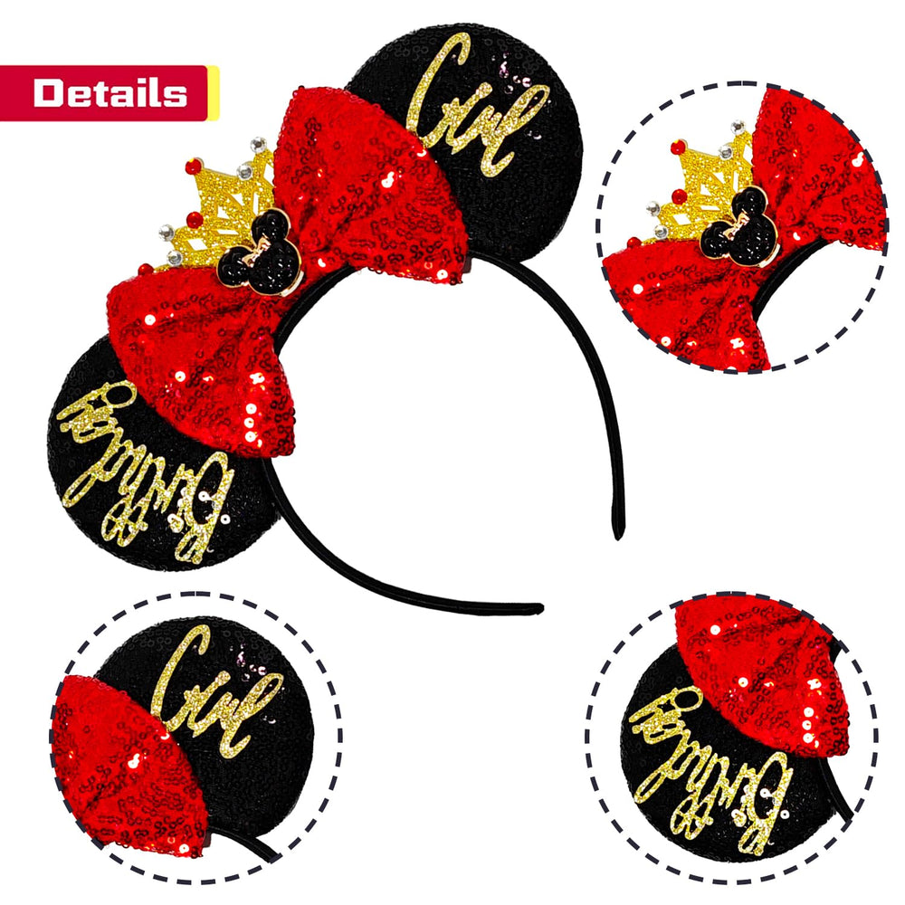 MADO birthday headband black closeup reveals glittery finish and quality craft