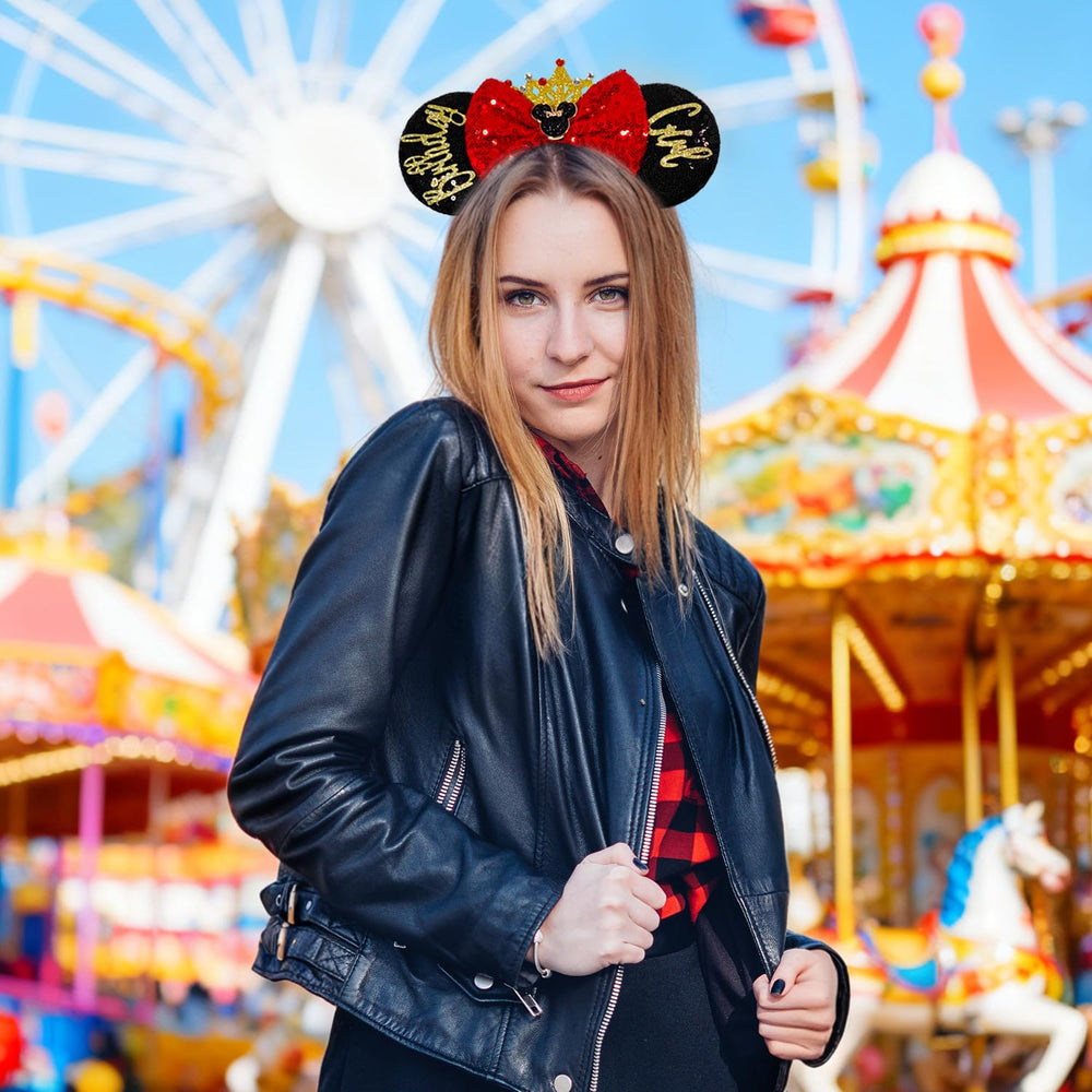 MADO black glitter mouse ears headband adds festive sparkle for events