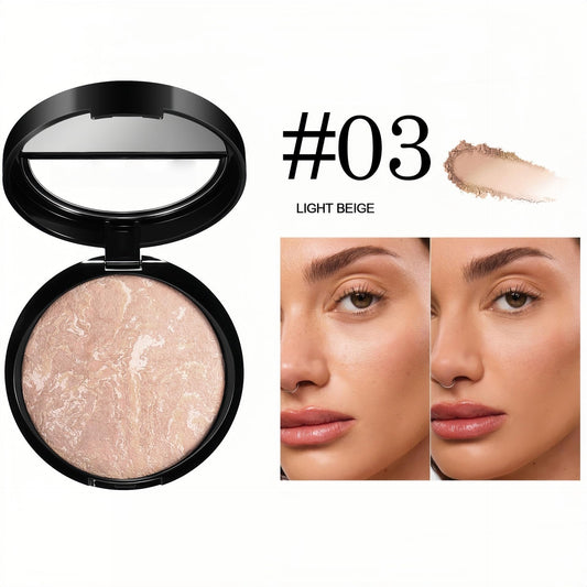 MAEPEOR baked setting powder compact open swatch shows buildable coverage for uneven tones