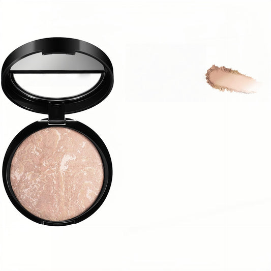MAEPEOR baked setting powder compact top view for a natural semi-matte finish